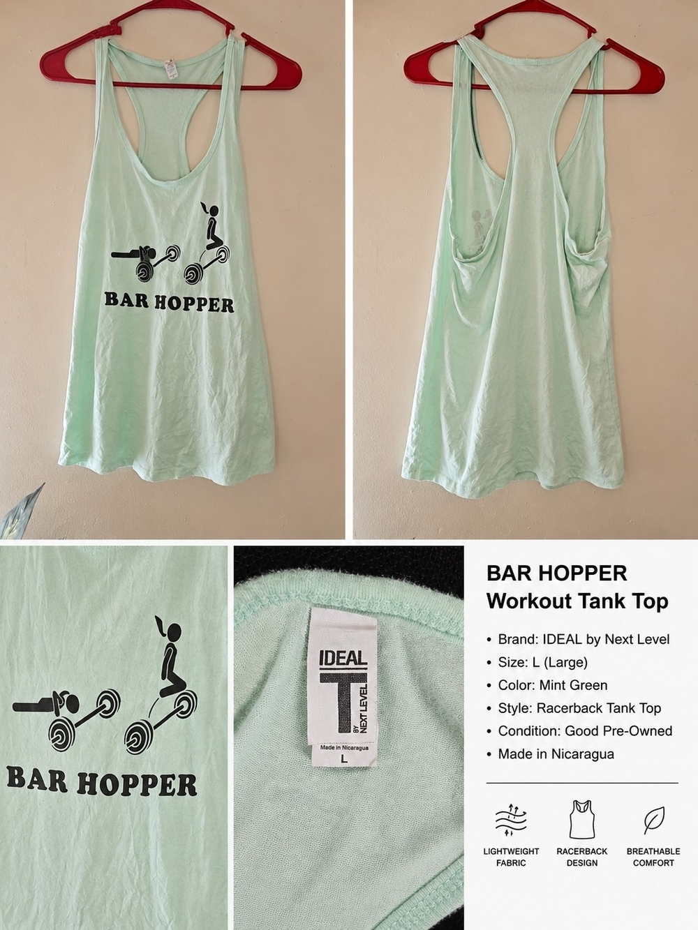 IDEAL by Next Level Mint Green Racerback Tank Top - Bar Hopper Graphic